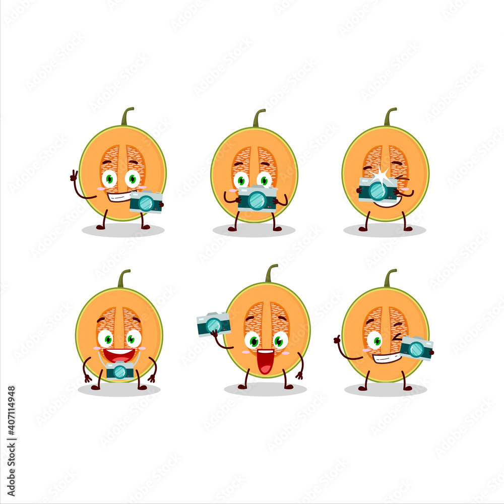 Photographer profession emoticon with slice of melon cartoon character Photographer profession emoticon with slice of melon cartoon character