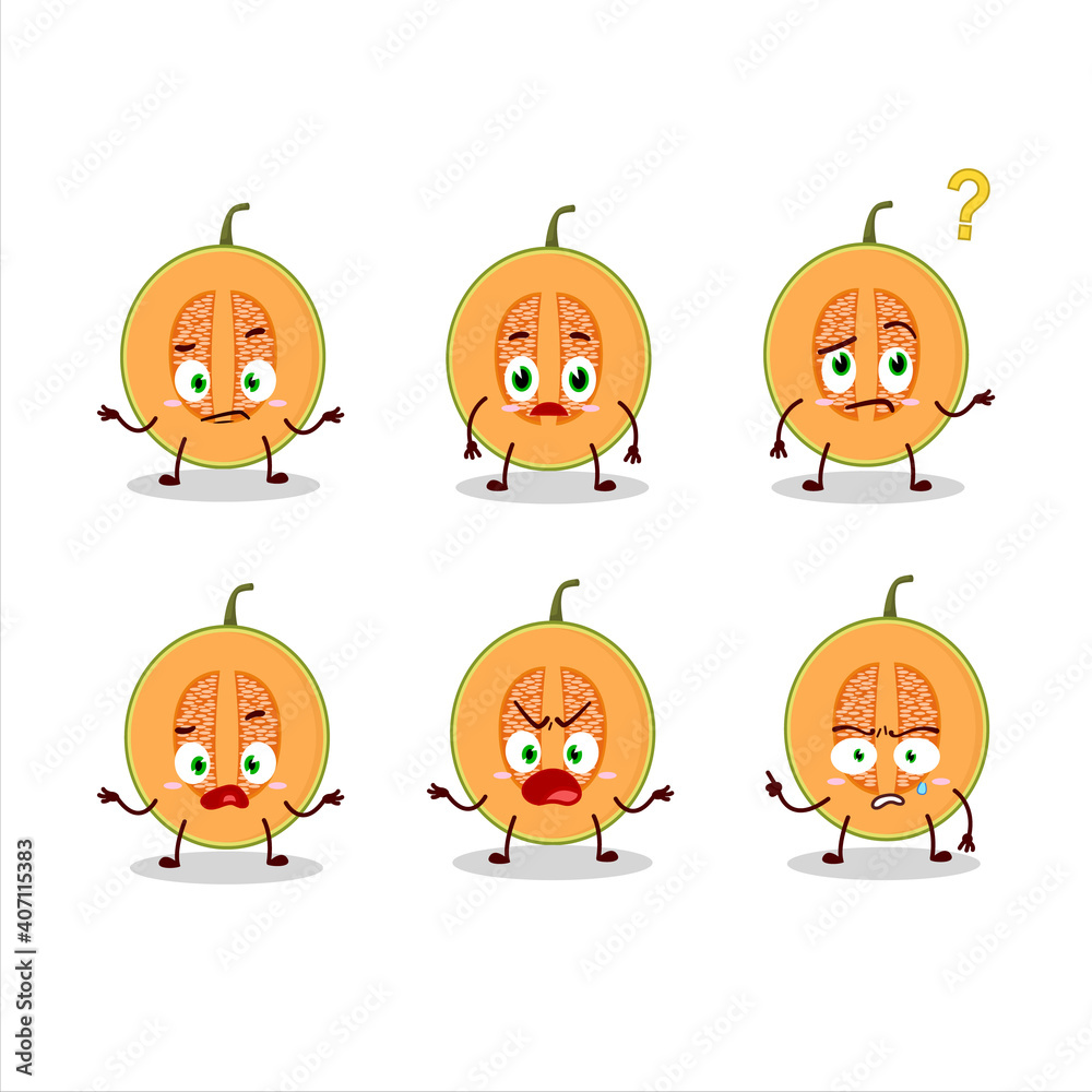Cartoon character of slice of melon with what expression