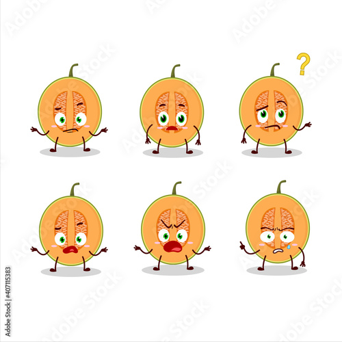 Cartoon character of slice of melon with what expression