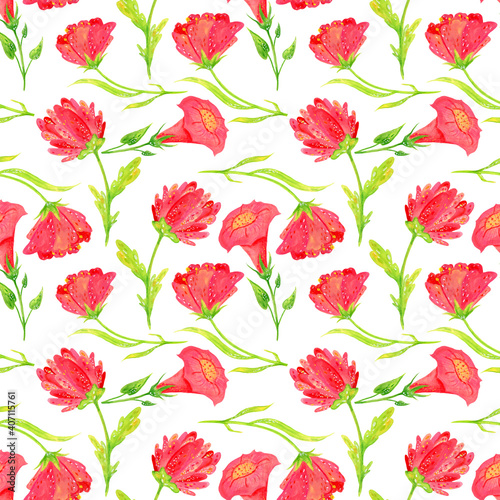 Seamless pattern pink, romantic, abstract flowers in watercolor.Children, cute illustration in watercolor. Background for March 8 and Valentine's Day.
