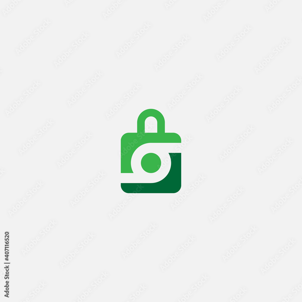Abstract letter O on a shopping bag. Abstract shopping logo. online shop logo with initials O. is unique and clean in green padlock. Abstract letter O on a shopping bag. Abstract shopping logo. online shop logo with initials O. is unique and clean in green padlock.