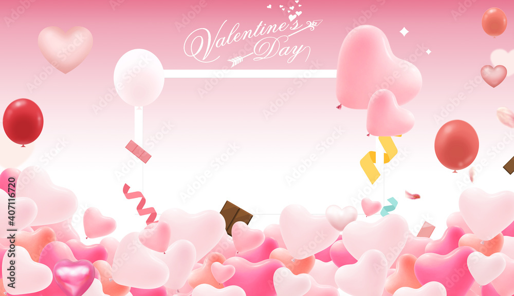 Happy saint Valentine's day background with Realistic Hearts, balloons, chocolates. Hearts elements in soft pink background. Wallpaper, flyers, invitation, posters, brochure, banners.