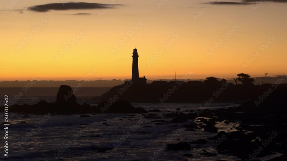 Lighthouse at sunset by the beach at Pigeon Point Lighthouse in Pescadero, California 02