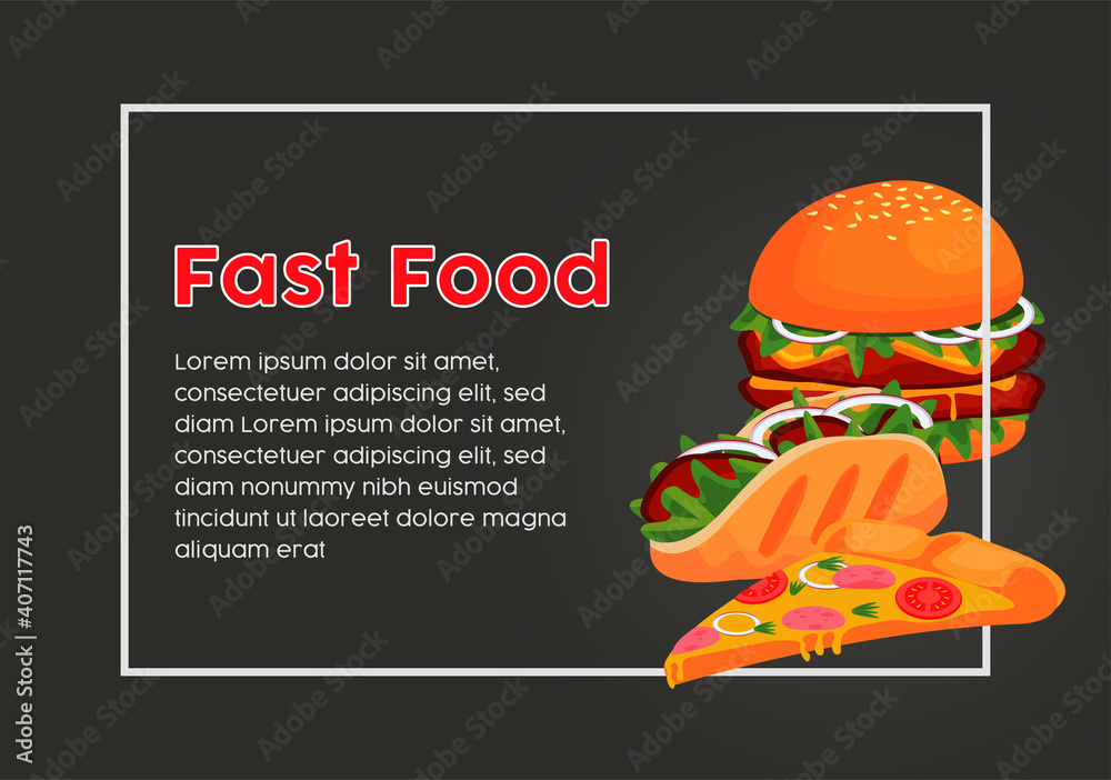 square frame with delicious fast food and lettering square frame with delicious fast food and lettering