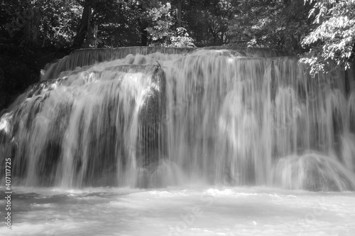 Waterfall at Erawan National Park  Thailand  in monochrome 