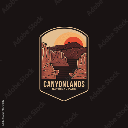 Stampa su tela Emblem patch logo illustration of Canyonlands National Park on dark background