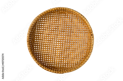 Bamboo basket isolated on white background, top view, clipping path.