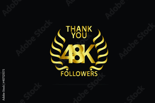 48K, 48.000 Followers celebration logotype. anniversary logo with golden and Spark light white color isolated on back background for social media - Vector photo