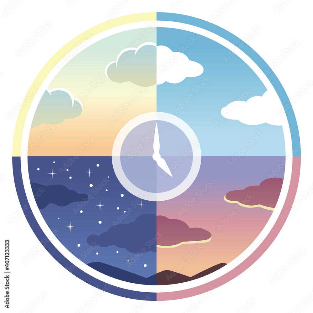 朝 昼 夕 夜を背景にした時計 Stock Vector Adobe Stock