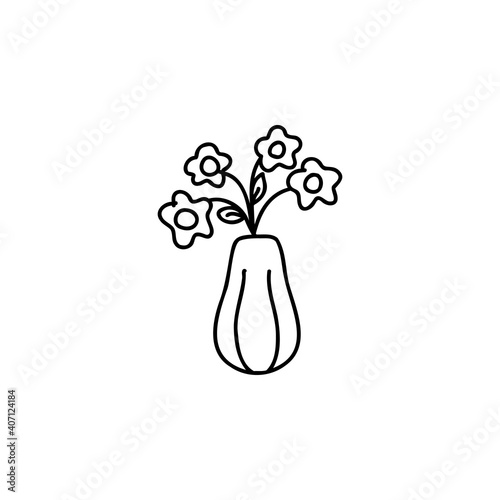 flower vase doodle sketch style icon. isolated on white background simple ink hand drawn Vector illustration
