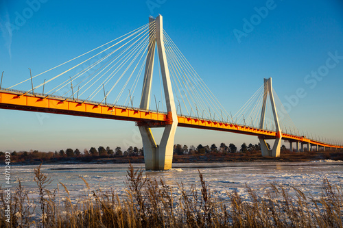 Murom bridge through Oka River, cable bridge length of about 1400 meters © JackF