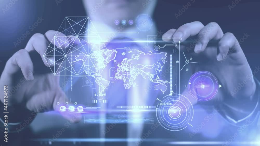 The businessman holds the device of the future in his hands. The businessman holds the device of the future in his hands.