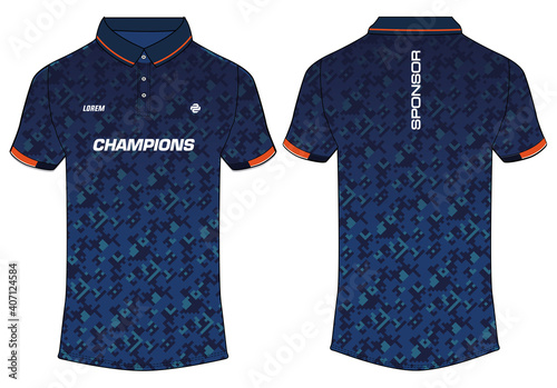 Camouflage Sports polo collar t-shirt jersey design vector template, sports jersey concept with front and back view for Soccer, Cricket, Football, Tennis and badminton uniform.