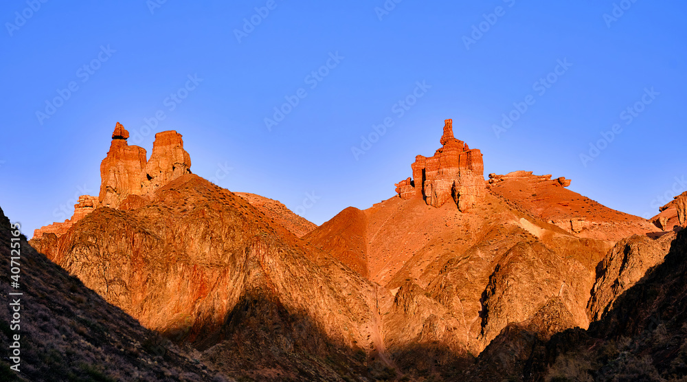 Amazing sandstone rock formation in Charyn canyon in Kazakhstan