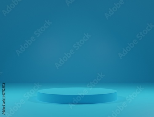 Blue podium minimal on blue background. Product presentation, Mock up, stage pedestal or platform. 3d rendering