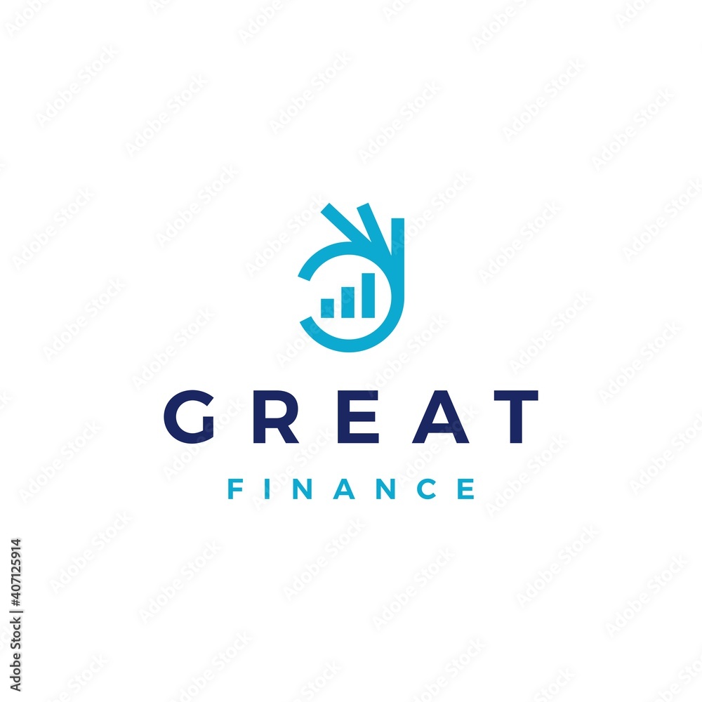 Fototapeta premium ok hand finance bar chart hand gesture logo vector icon illustration