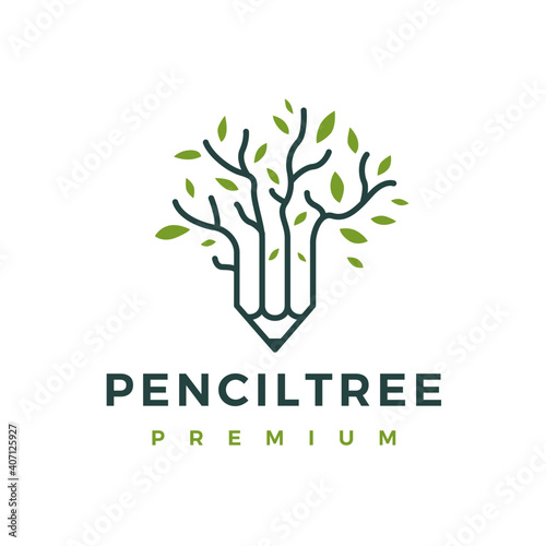 pencil tree leaf logo vector icon illustration