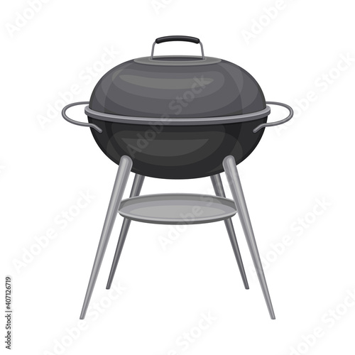 Black Kettle Barbecue Grill with Closed Lid Cooking Vector Illustration
