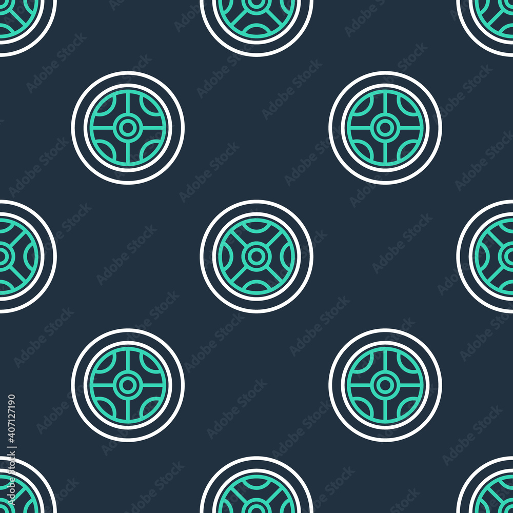 Line Car wheel icon isolated seamless pattern on black background. Vector. Line Car wheel icon isolated seamless pattern on black background. Vector.