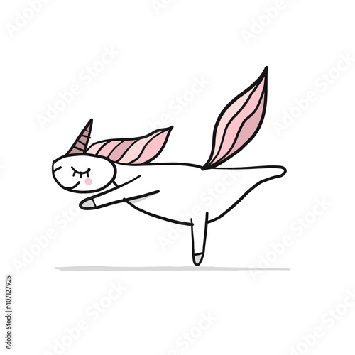 Funny Unicorn doing yoga  sketch for your design