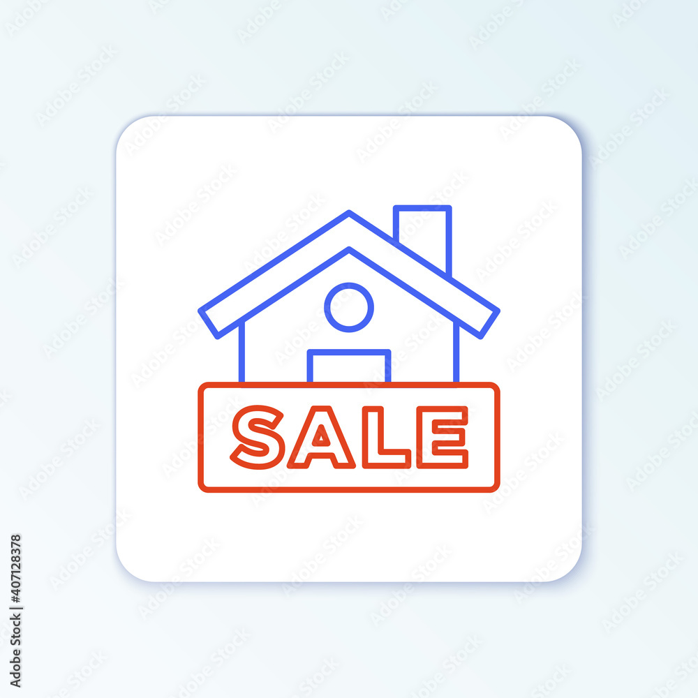Line Hanging sign with text Sale icon isolated on white background. Signboard with text Sale. Colorful outline concept. Vector. Line Hanging sign with text Sale icon isolated on white background. Signboard with text Sale. Colorful outline concept. Vector.