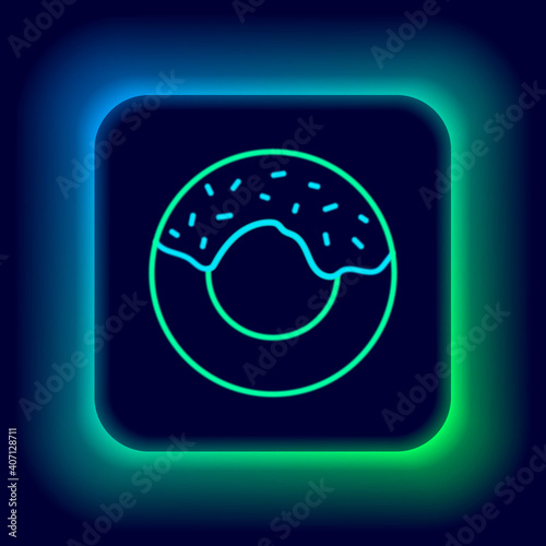 Glowing neon line Donut with sweet glaze icon isolated on black background. Colorful outline concept. Vector.