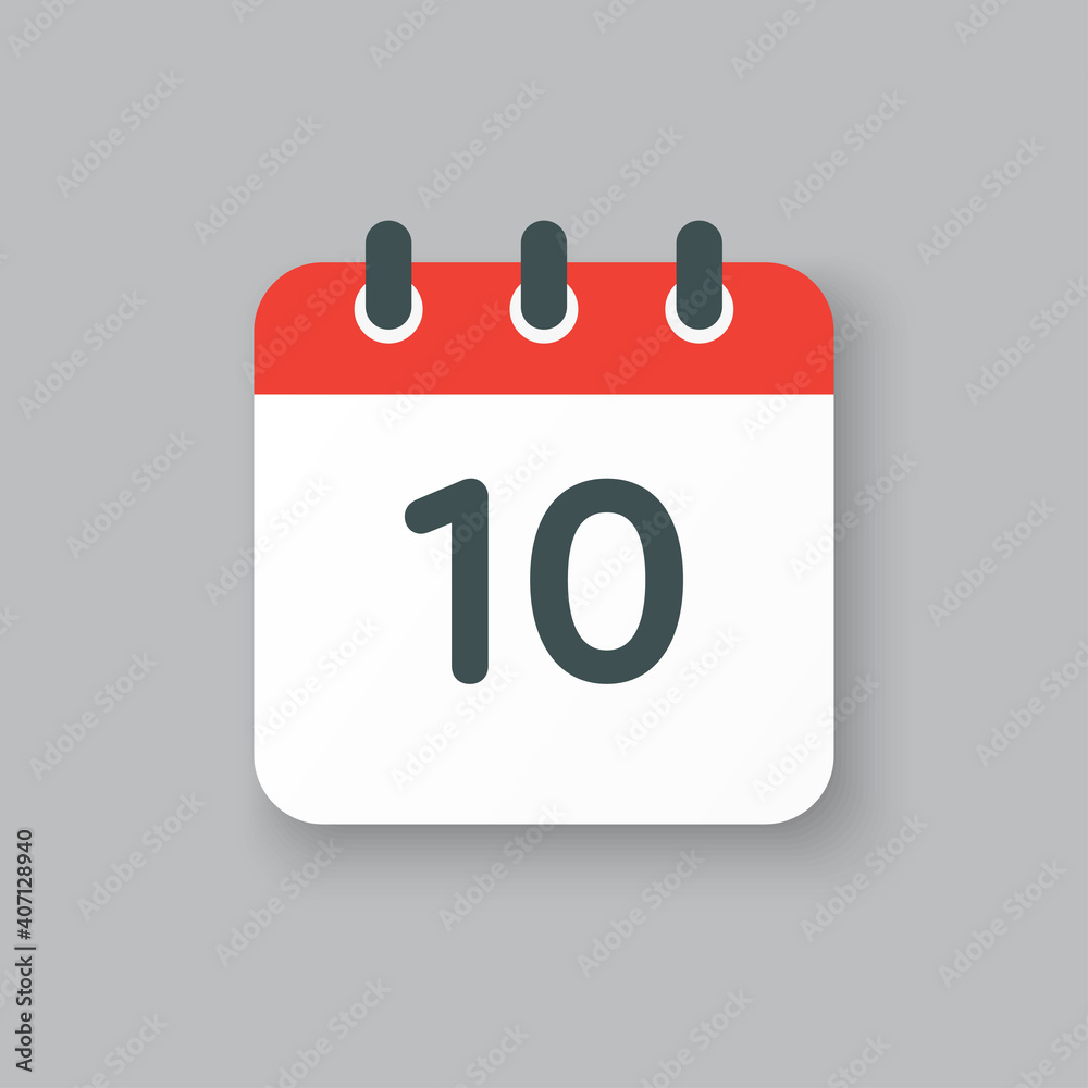 Vector icon calendar day number 10, 10th day month - obrazy, fototapety, plakaty 