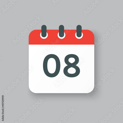 Vector icon calendar day number 8, 8th day month