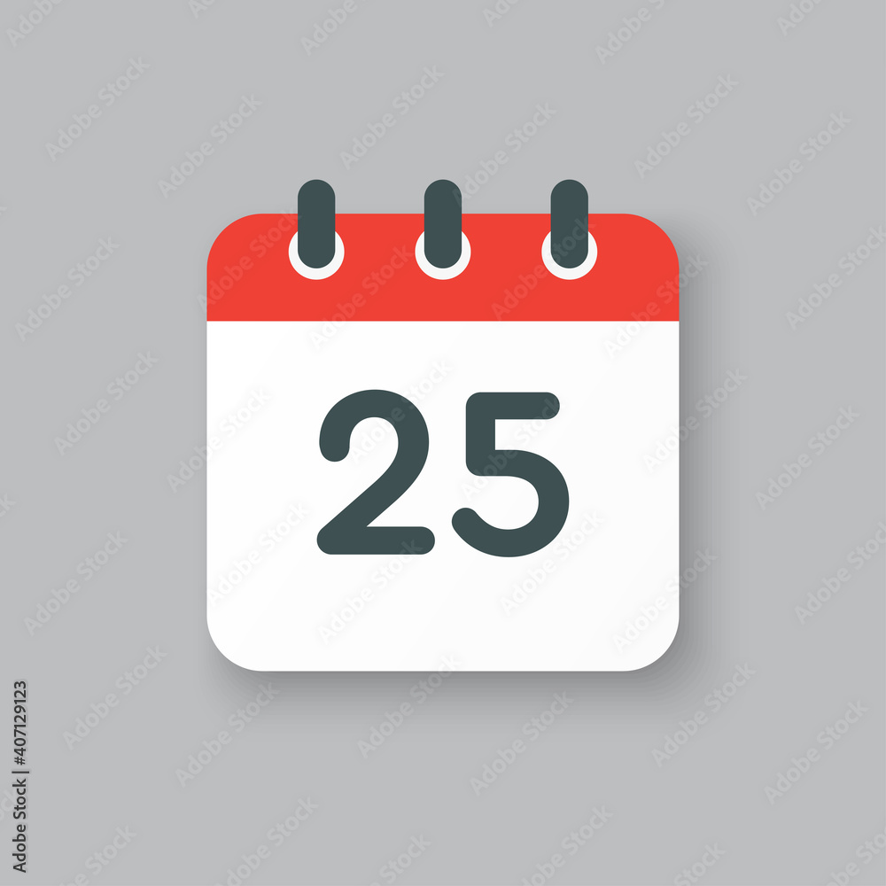 Vector icon calendar day number 25, 25th day month Vector icon calendar day number 25, 25th day month