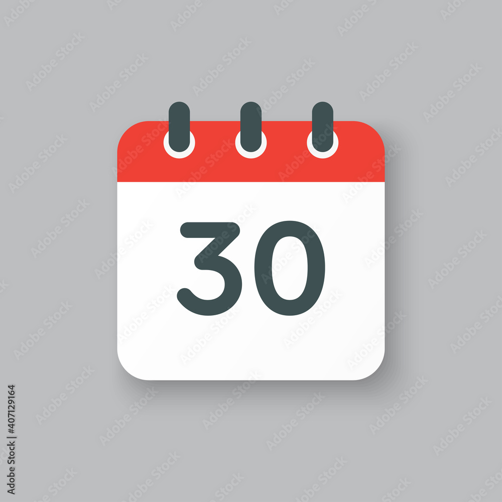 Vector icon calendar day number 30, 30th day month