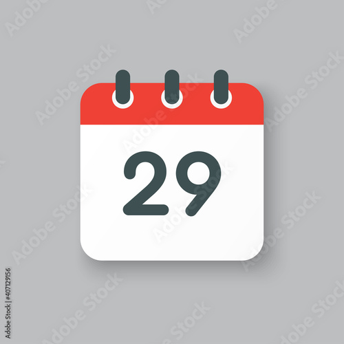 Vector icon calendar day number 29, 29th day month