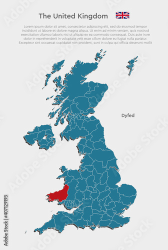 Map the United Kingdom divide on regions, Dyfed