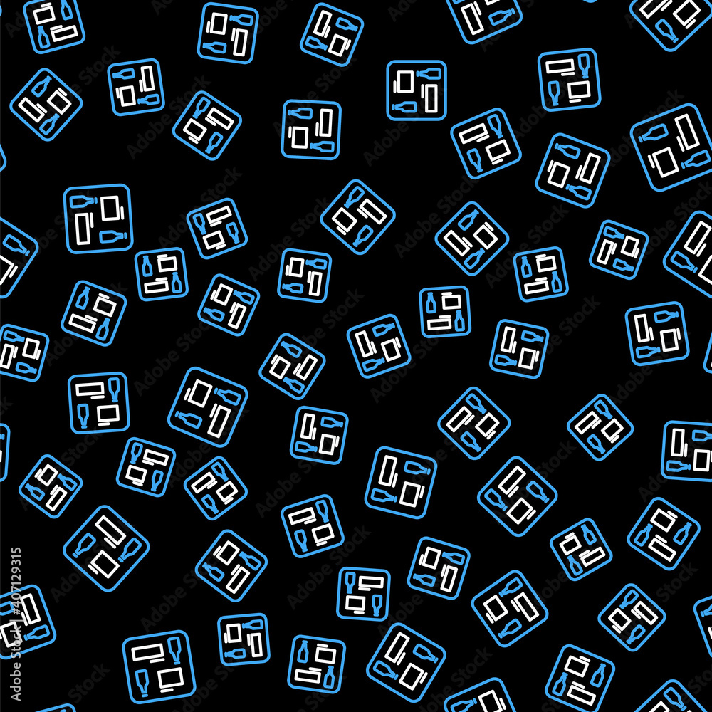 Line Beer menu icon isolated seamless pattern on black background. Beer restaurant brochure. Vector. Line Beer menu icon isolated seamless pattern on black background. Beer restaurant brochure. Vector.