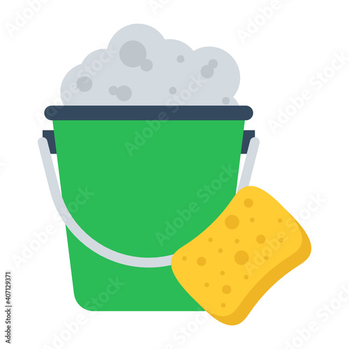 Bucket with Foam Concept, decontamination car shampoo Vector Color Icon Design, covid car cleaning service Symbol on white background, Vehicle disinfection Sign,