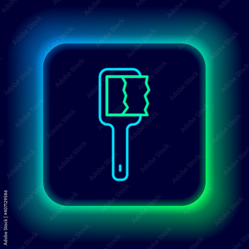 Glowing neon line Sauna brush icon isolated on black background. Wooden brush with coarse bristles for washing in the bath. Anti cellulite massage. Colorful outline concept. Vector. Glowing neon line Sauna brush icon isolated on black background. Wooden brush with coarse bristles for washing in the bath. Anti cellulite massage. Colorful outline concept. Vector.
