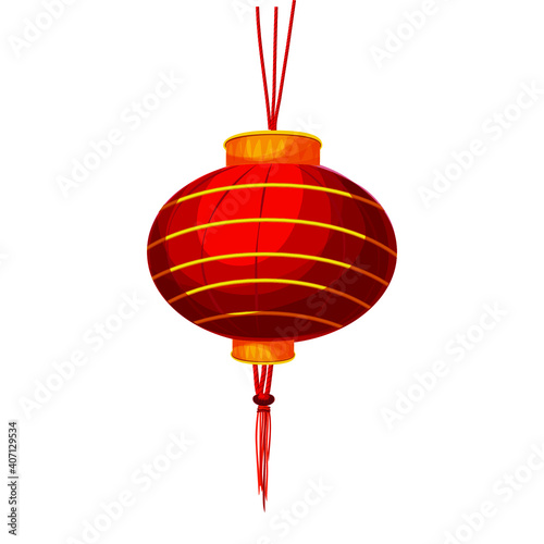 Realistic red lantern yellow silk tassel on white background. Happy Chinese New Year China spring festival decorative element design, 3d hanging circular & cylindrical shape fortune lamp illustration