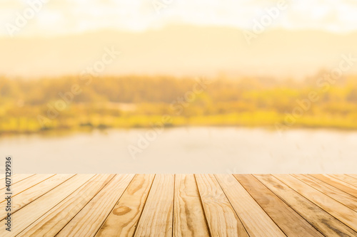 Wood board see a nature blurred background