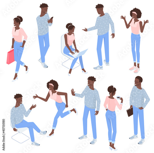 isometric flat design vector black man and woman