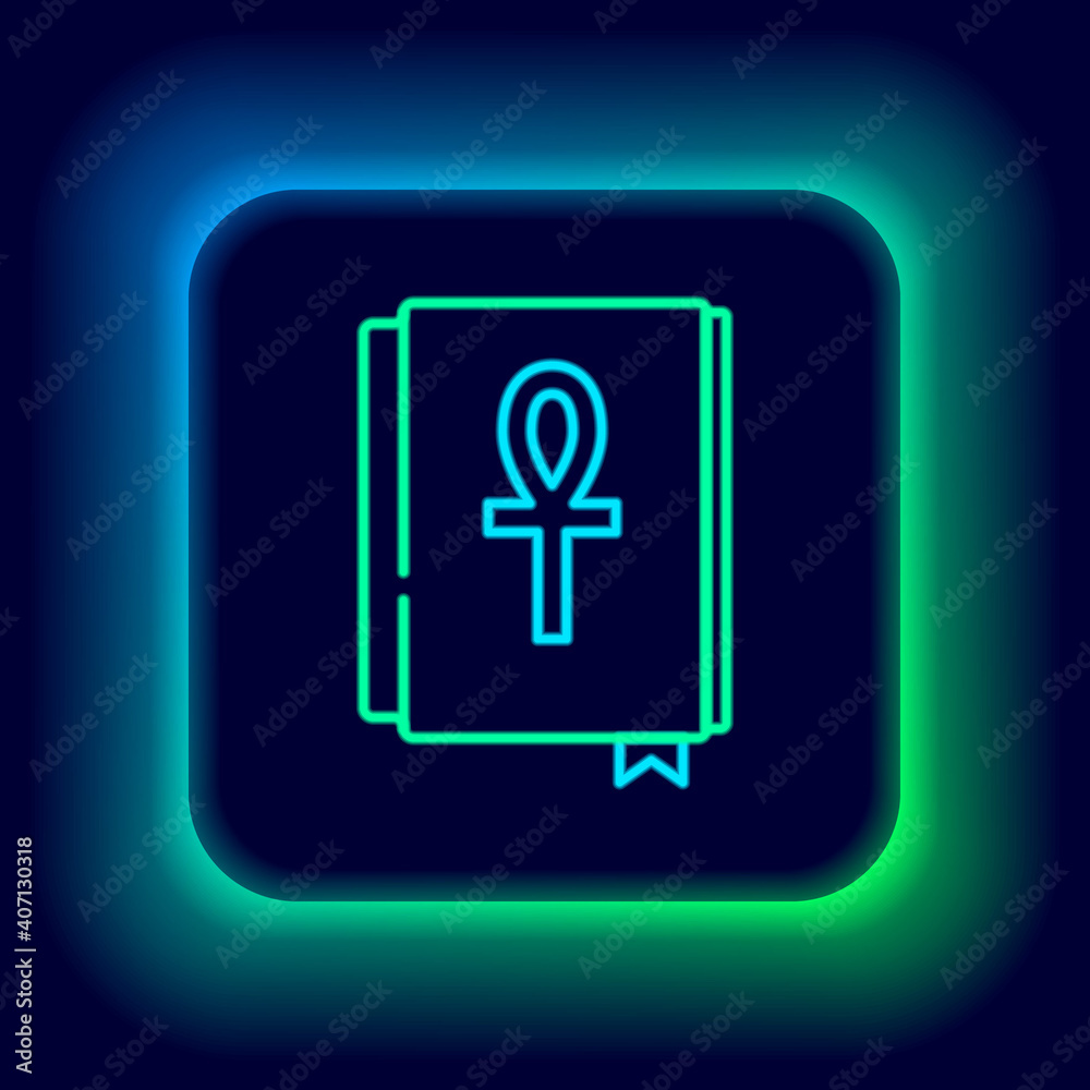 Glowing neon line Cross ankh book icon isolated on black background. Colorful outline concept. Vector. Glowing neon line Cross ankh book icon isolated on black background. Colorful outline concept. Vector.