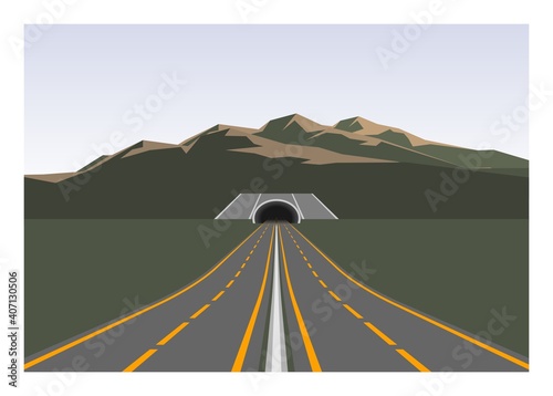 Highway and road tunnel. Simple flat illustration