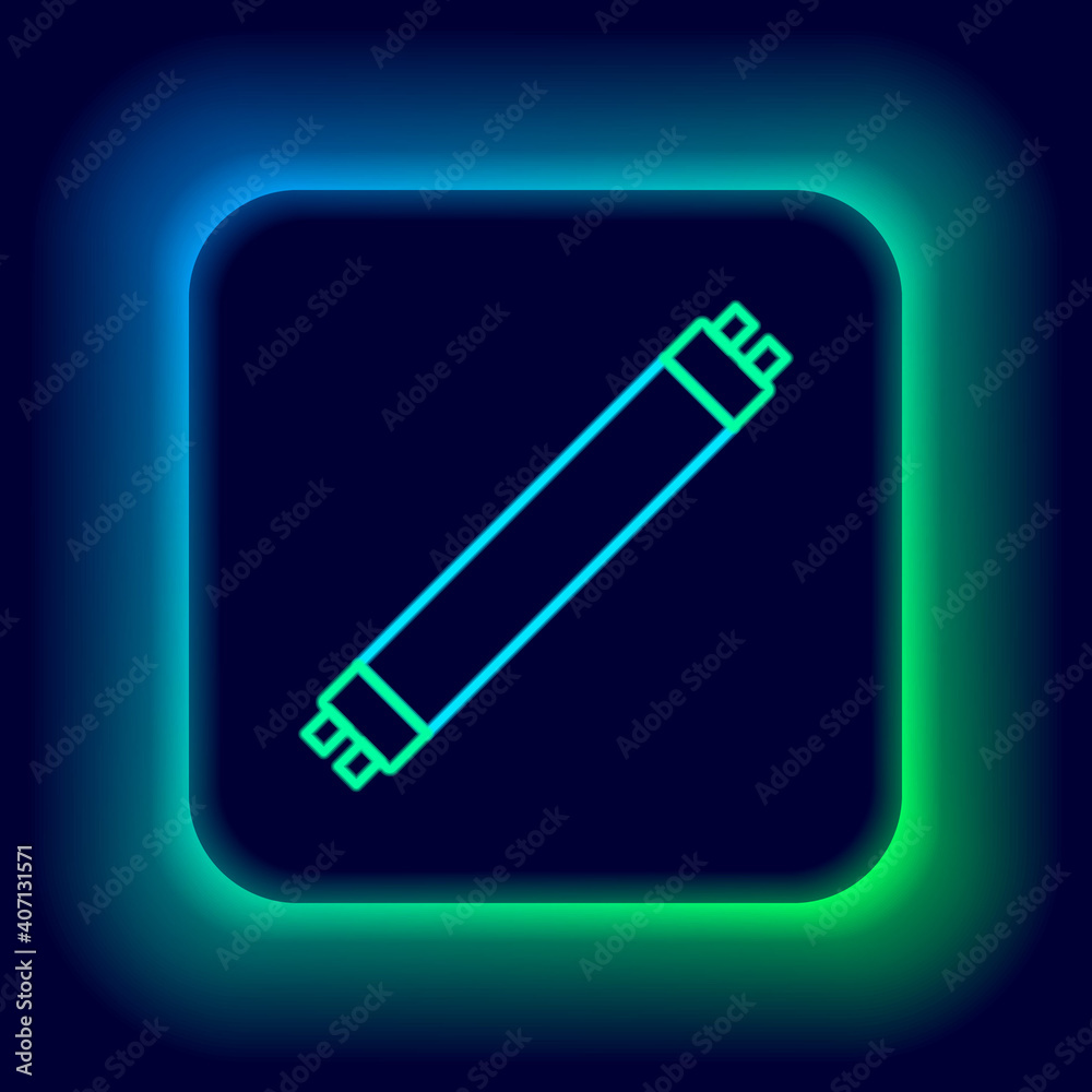 Glowing neon line Long luminescence fluorescent energy saving lamp icon isolated on black background. Colorful outline concept. Vector. Glowing neon line Long luminescence fluorescent energy saving lamp icon isolated on black background. Colorful outline concept. Vector.