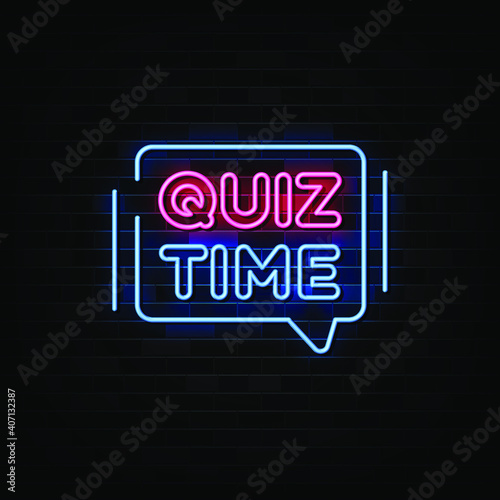 Quiz Time Neon Signs Vector. Design Template Neon Style