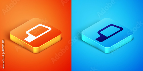Isometric Car mirror icon isolated on orange and blue background. Vector.
