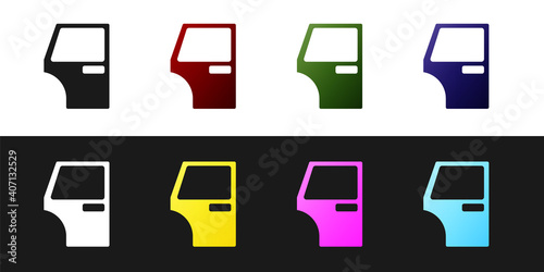 Set Car door icon isolated on black and white background. Vector.