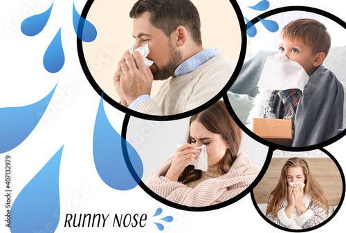 Collage of sick people blow...