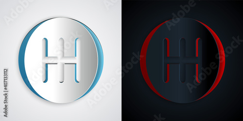 Paper cut Gear shifter icon isolated on grey and black background. Transmission icon. Paper art style. Vector.