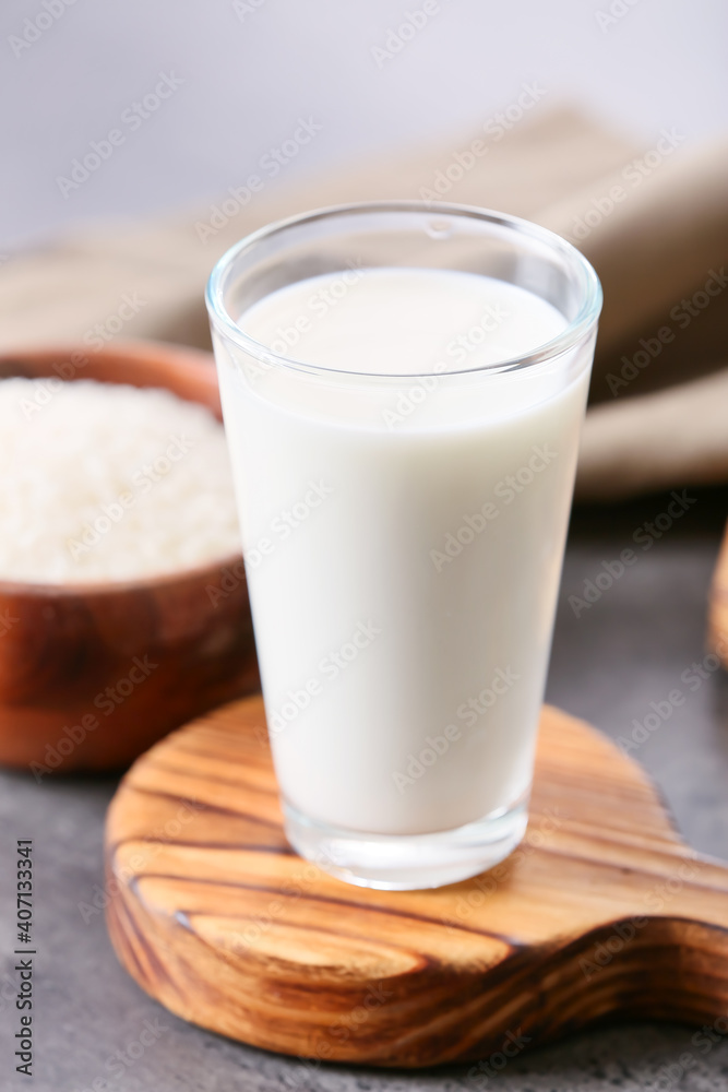 Glass of rice milk on table Glass of rice milk on table