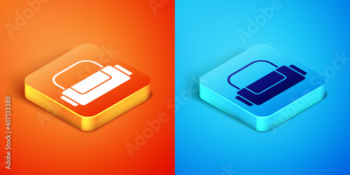 Isometric Sport bag icon isolated on orange and blue background. Vector.