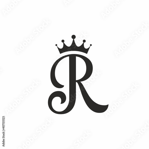 Vintage R letter with crown vector logo template