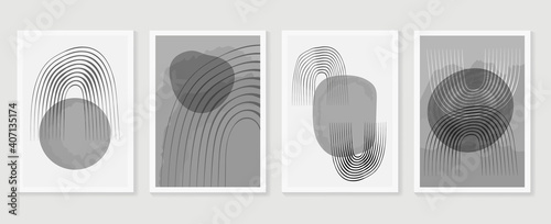 Black and white abstract wall arts vector. Hand draw Organic shape design for wall framed prints, canvas prints, poster, home decor, cover, wallpaper. Vector illustration